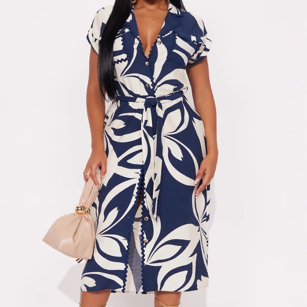 Morin Linen Midi Dress - Blue/combo